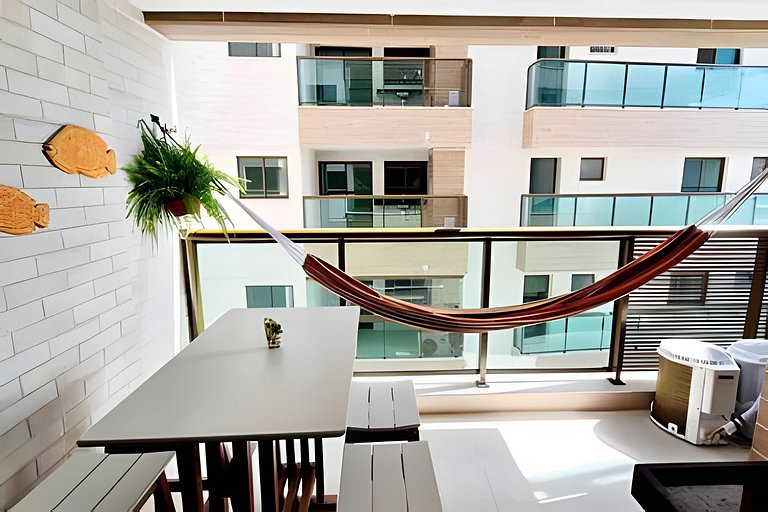 204 Apê em prédio, vista lateral da praia, piscina